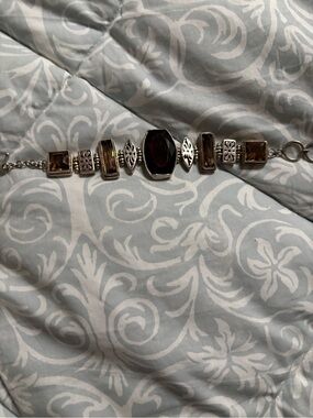 925 Silver Bracelet with Smokey Topaz Gemstones and adjustable toggle clasp